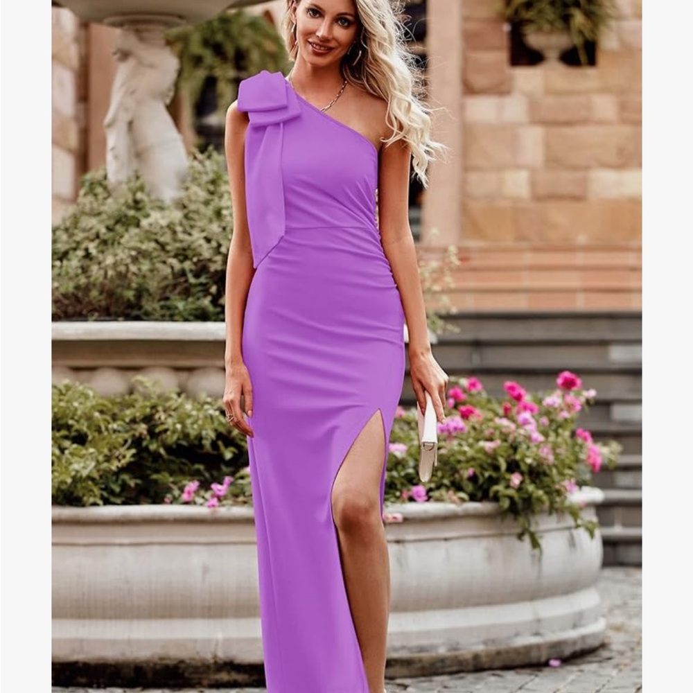 Purple Asymmetrical One-Shoulder Gown with Slit
